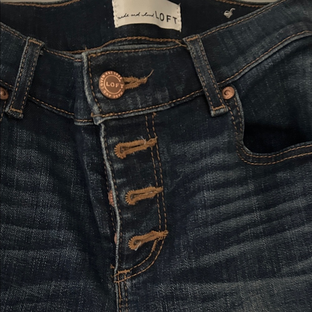 LOFT Dark Indigo Skinny Jeans with Button Fly - Picture 3 of 8